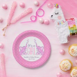 ハートゾウ女の子の赤ちゃんシャワー紙プレート ペーパープレート