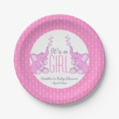 ハートゾウ女の子の赤ちゃんシャワー紙プレート ペーパープレート (正面)