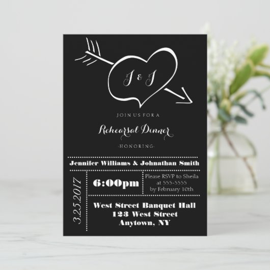 ハートタイポグラフィリハーサルディナー招待状 招待状 (スタンド正面)