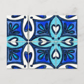 ハートタイルインスパイアバイポルトガルのアズレジョスブルー ポストカード (正面)