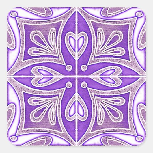 ハートタイルインスパイアポルトガルアズレヨスラベンダー スクエアシール (正面)