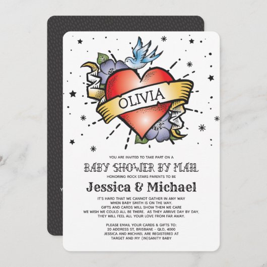 ハートタトゥー赤ちゃんシャワーbyメール 招待状 (正面/裏面)