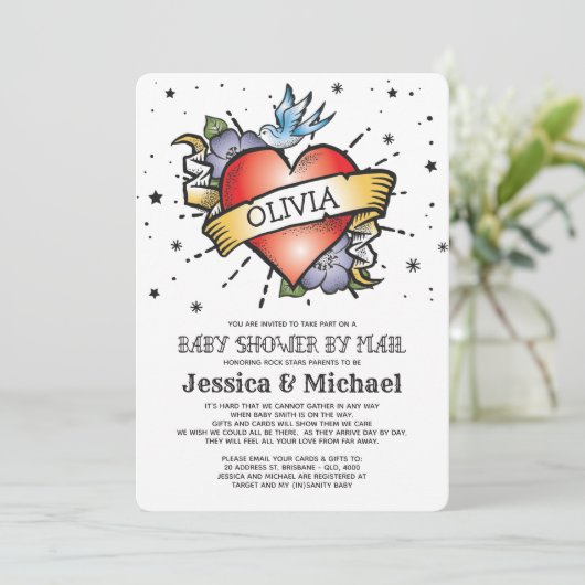 ハートタトゥー赤ちゃんシャワーbyメール 招待状 (スタンド正面)