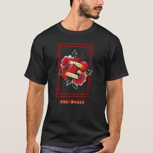 ハートタロットカードレッドEmo Tattoo Flash Tシャツ (正面)