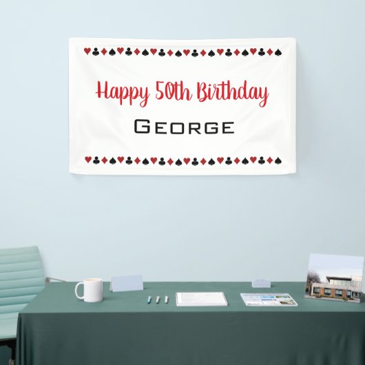 ハートダイヤモンドスペードクラブカジノ誕生日 横断幕 (トレードショー)