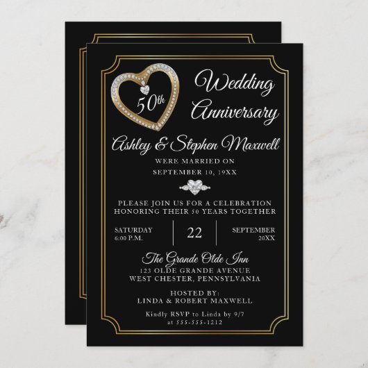 ハートダイヤモンド結婚50周年記念パーティー 招待状 (正面/裏面)