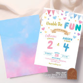 ハートダブルお祝いボーイガールジョイント誕生日 招待状