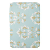 ハートダマスクアートIクリーム&金ゴールドオンブルー バスマット (正面縦)