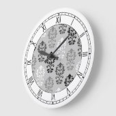 ハートダマスクアートI Ptn BGWと数字 ラージ壁時計 (傾斜)