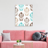 ハートダマスクアートIbブラウンズティール（緑がかった色）クリーム キャンバスプリント (インサイチュ (リビング))