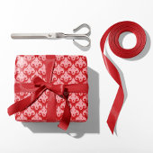 ハートダマスクレッド&ピンク ラッピングペーパー