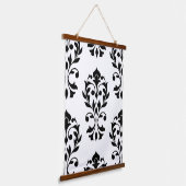 ハートダマスクLgパターンIIブラックオンホワイト 吊り下げ型タペストリー (傾斜あり)