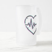 ハートチェックすりガラス製マグカップ フロストグラスビールジョッキ (正面右)