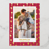 ハートチェーモダンンマゼンタの写真バレンタインデー 箔シーズンカード (正面)