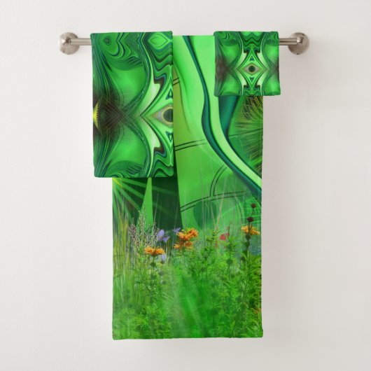 ハートチャクラ繰り返しパターンのクロスボディバッグ バスタオルセット (インサイチュ)