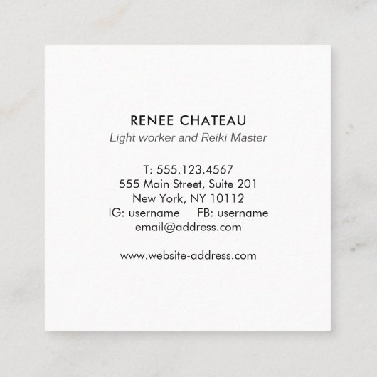 ハートチャクラ、エネルギーヒーラー スクエア名刺 (裏面)