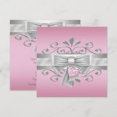 ハートチャーム ピンク シルバー ベビーガール シャワー 招待状 (正面/裏面)