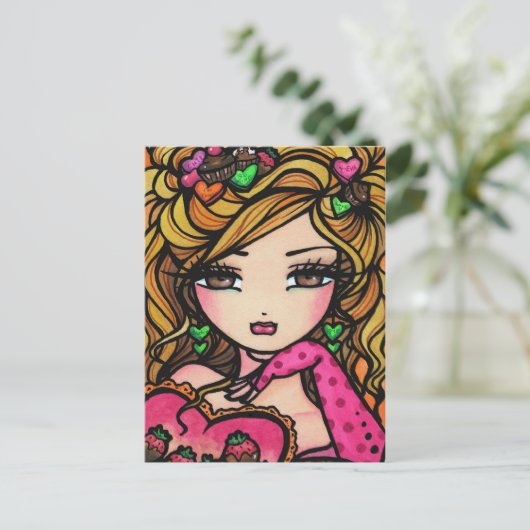 ハートチョコレートキャンディマーメイドファンタジーアートガール ポストカード (スタンド正面)