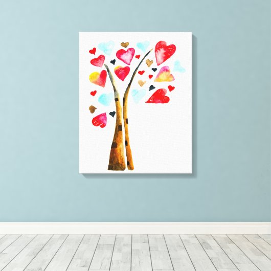 ハートツリーお洒落valemtines キャンバスプリント (インサイチュ (ウッドフロア))
