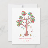 ハートツリーと鳥類バレンタインホリデーカード シーズンカード (正面)