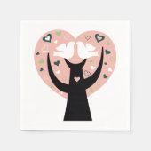 ハートツリーと2つの鳥の紙ナプキン スタンダードカクテルナプキン (正面)