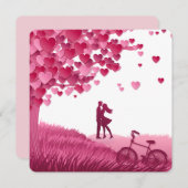 ハートツリーの下の幸せなバレンタインデーのカップル シーズンカード (正面/裏面)