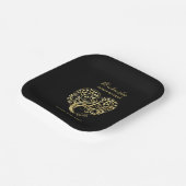 ハートツリーファミリー懇親会ブラック金ゴールド ペーパープレート (傾斜あり)