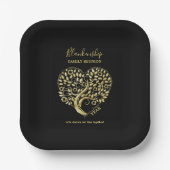 ハートツリーファミリー懇親会ブラック金ゴールド ペーパープレート (正面)