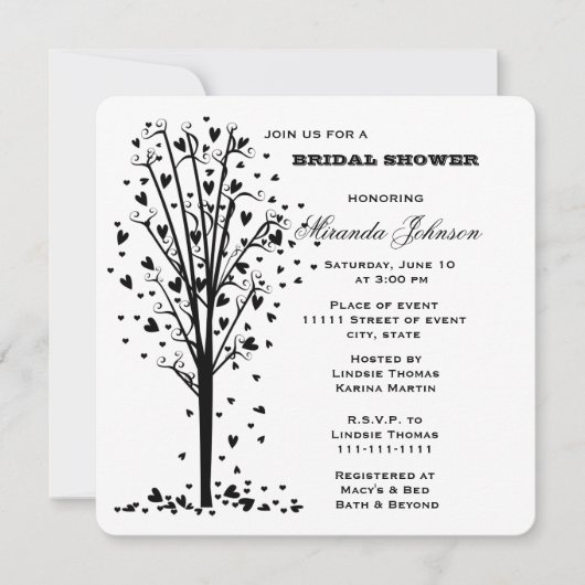 ハートツリーブライダルシャワー 招待状 (正面)