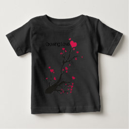 ハートツリー黒、成長する愛 ベビーTシャツ