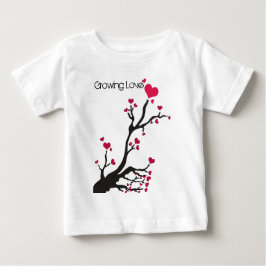 ハートツリー黒、成長する愛 ベビーTシャツ