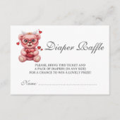 ハートテディベア ピンク ベビーシャワー おむつラッフル エンクロージャーカード (正面)