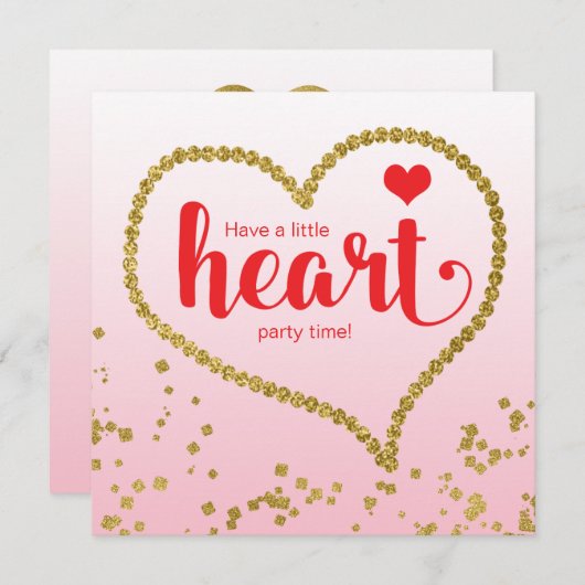 ハートテーマファミリー懇親会誕生会 招待状 (正面/裏面)