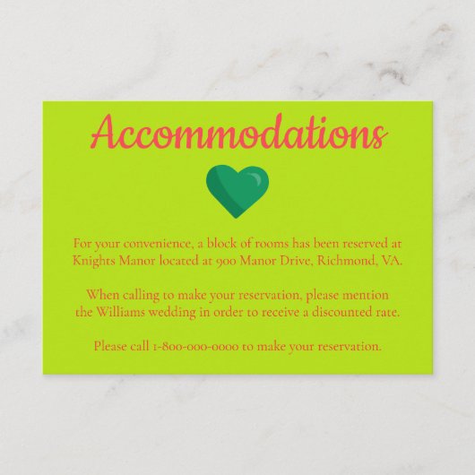 ハートテーマ結婚のホテル エンクロージャーカード (正面)