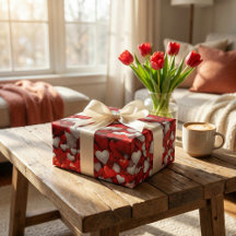 ハートデイお祝い：赤と白のラブアート