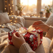 ハートデイお祝い:赤と白のラブアート ラッピングペーパー