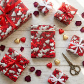 ハートデイお祝い:赤と白のラブアート ラッピングペーパー