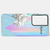 ハートデザインと銀河系S21+ケース用ホワイトローズ SAMSUNG GALAXYケース (裏面横)