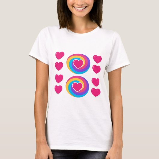 ハートデザインの女性用ホワイトTシャツ Tシャツ (正面)
