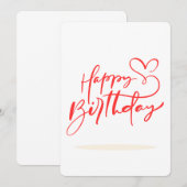 ハートデザインの誕生日カリグラフィー 招待状 (正面/裏面)