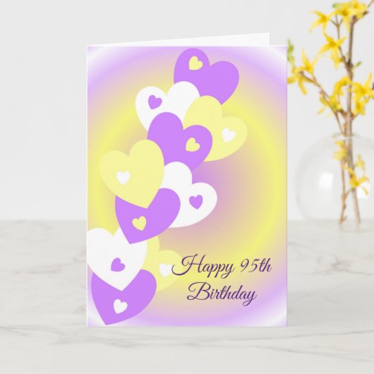 ハートデザインパーソナライズされた95th誕生日 カード (黄色い花)