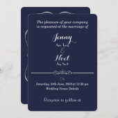 ハートデザインプレーンシンプルブルー結婚式招待状 招待状 (正面/裏面)