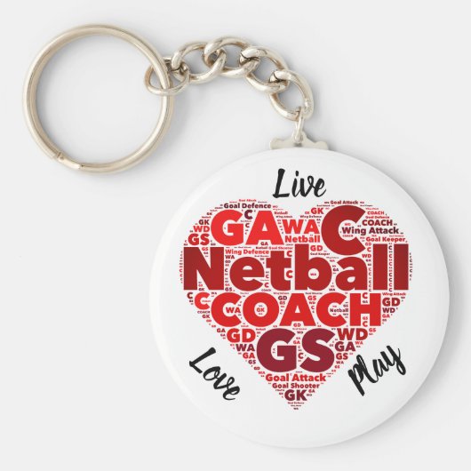 ハートデザイン感動的ネットボールコーチ キーホルダー (正面)