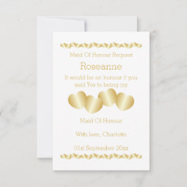 ハートデザイン金ゴールドカラーメイド・オブ・オーナー（花嫁付き添い人）要求 招待状