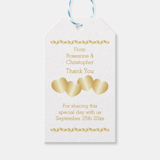 ハートデザイン金ゴールドカラー結婚ズ ギフトタグ (正面)