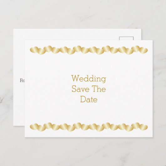 ハートデザイン金ゴールド色結婚式の日付を保存 案内ポストカード (正面/裏面)