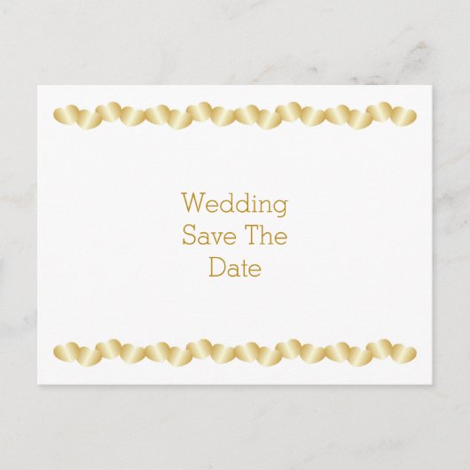 ハートデザイン金ゴールド色結婚式の日付を保存 案内ポストカード (正面)