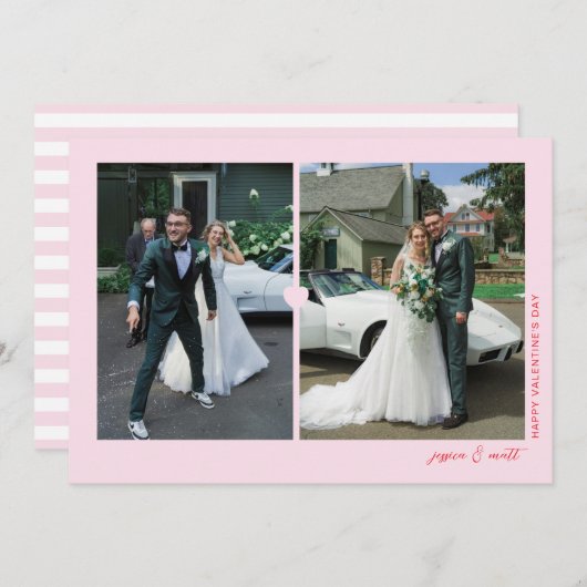 ハートデュオピンクバレンタインデーの写真カード シーズンカード (正面/裏面)
