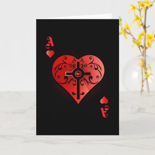 ハートトランプのポーカーエースカジノ カード (黄色い花)