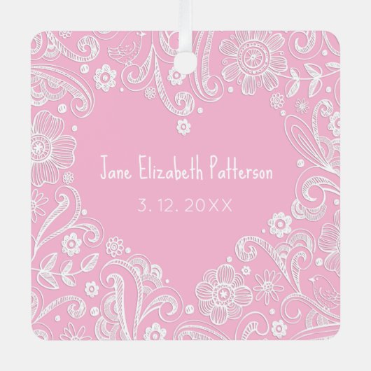 ハートドゥードルアートベビーガール名誕生聖書聖句 メタルオーナメント (正面)